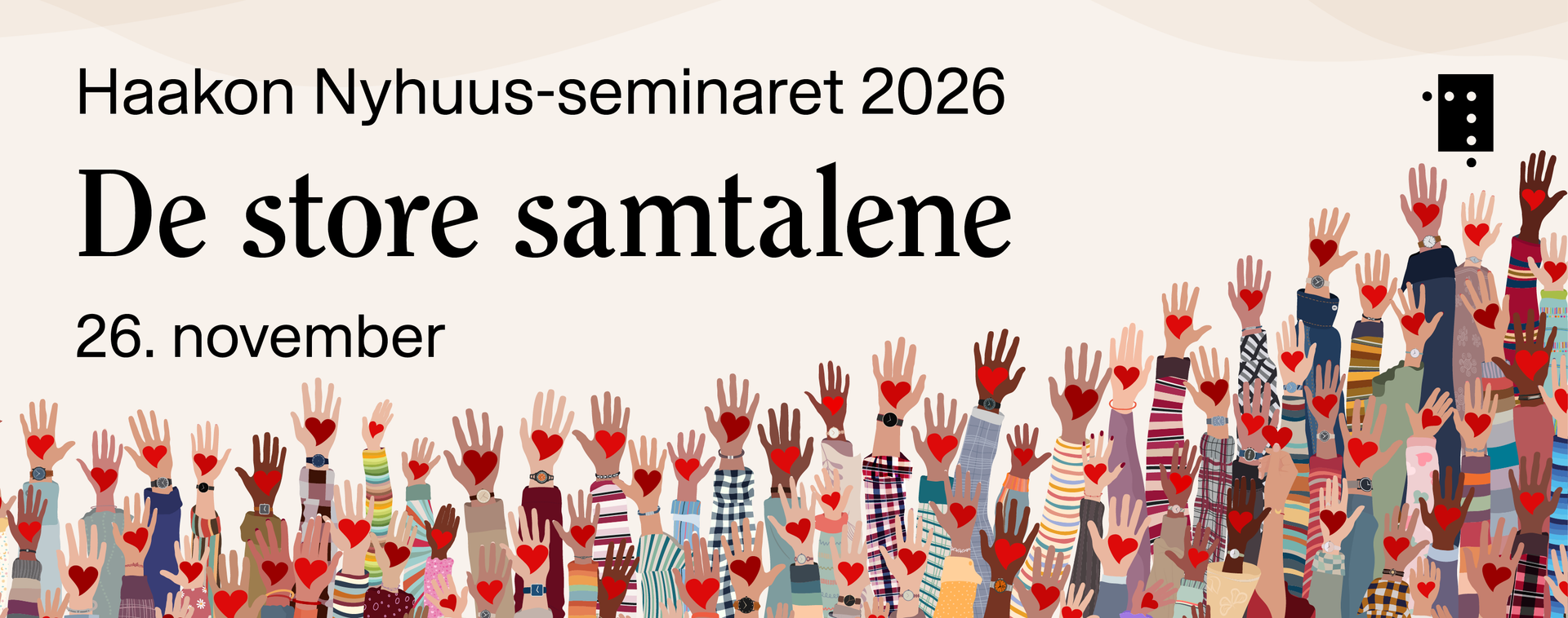 Banner med tekst: Haakon Nyhuus seminaret 2026, De store samtalene. 26. november