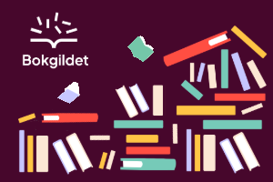 logo illustrasjon med bøker i stabel og tekst bokgildet. 