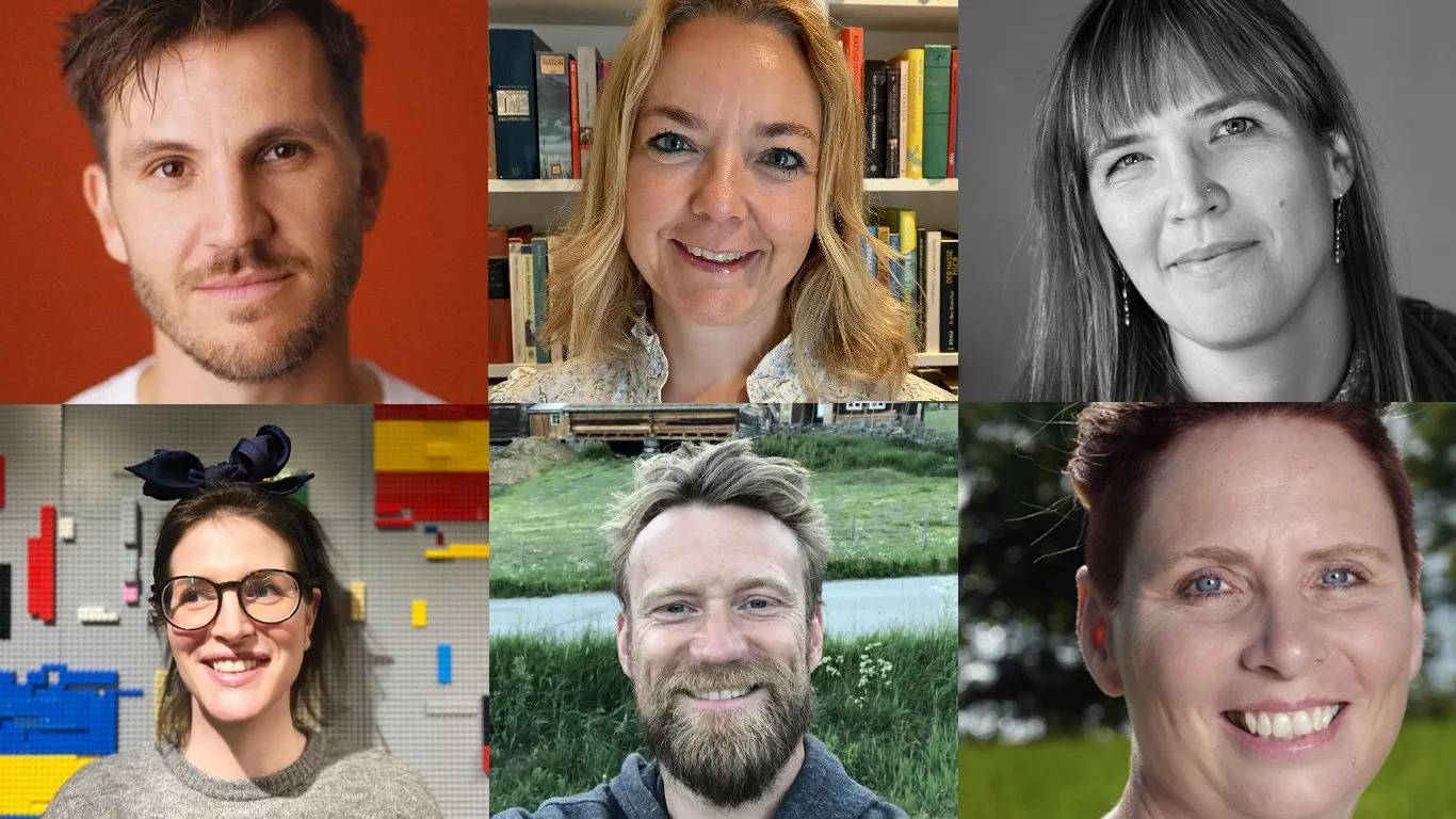 Foredragsholderne: Fabian Christensen (foto: CappelenDamm), Tatjana Kielland Samoilow (foto:NTNU), Nina Borge (foto: Julie Pike), Rikke Sund Carlsen, Steffen Sørum og Hege Enersen Bjerkelien (konferansier).